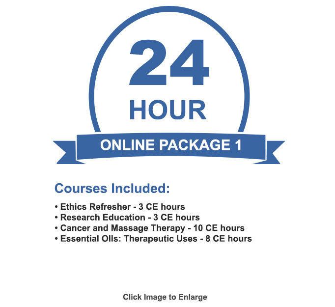 The NCBTMB approved online 24 CE hour package will provide you with all 24 CE hours needed to renew your NCBTMB Board Certification.