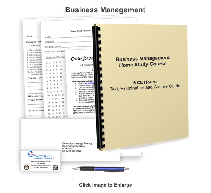 The NCBTMB approved 6 CE hour Business Management online course will present information on a wide variety of massage business topics.