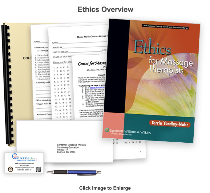 The NCBTMB approved 6CE hour Ethics Overview online/home study course will give you an overview of ethics in the massage therapy field.