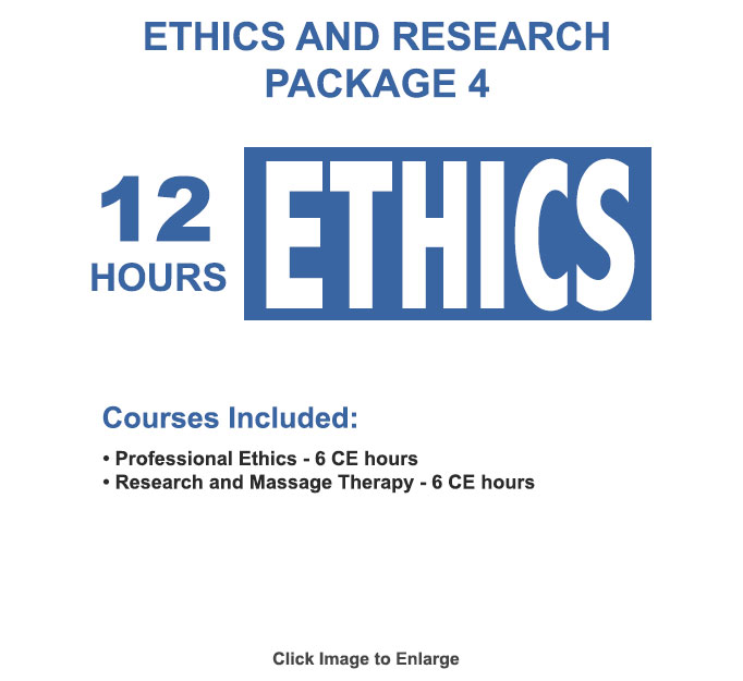 The NCBTMB approved ethics and research package will provide you with 6 hours of research and 6 hours of ethics for your NCBTMB renewal.