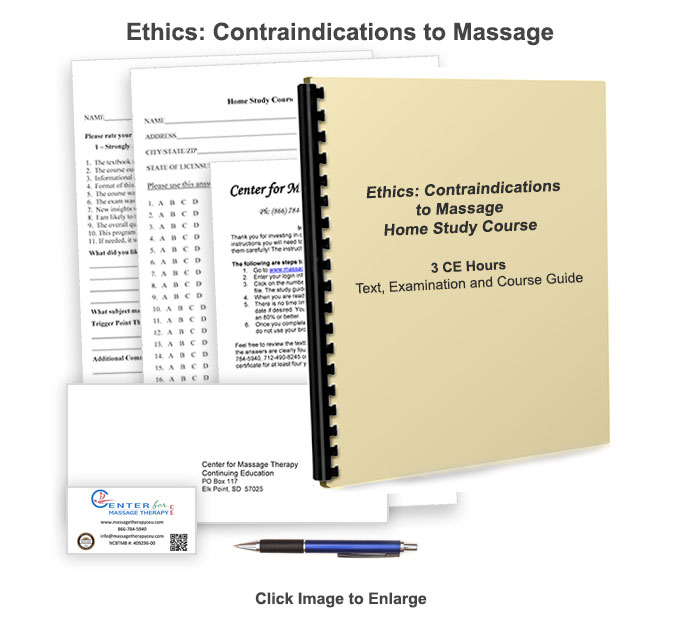 The NCBTMB approved 3 CE hour ethics: contraindications online/home study course will give you an overview of basic contraindications to massage.