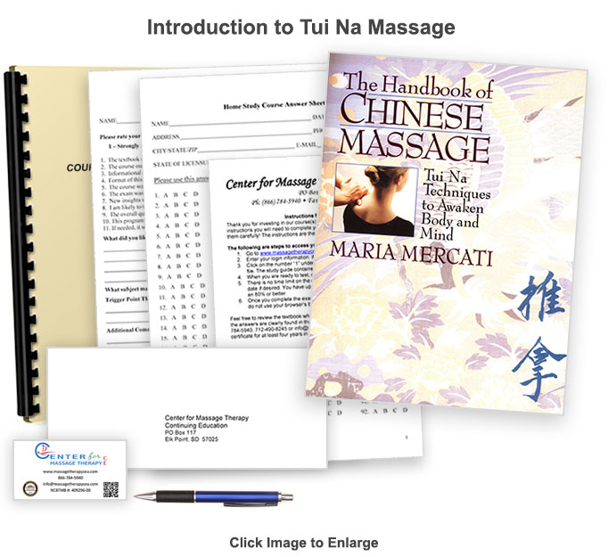 The NCBTMB approved 10 CE hour tui na massage home study course will introduce you to tui-na massage ind its related theories and techniques.