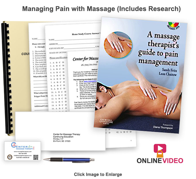The NCBTMB approved 12 CE hour Managing Pain with Massage course includes the NCBTMB's research requirement and presents ways to manage pain with massage.