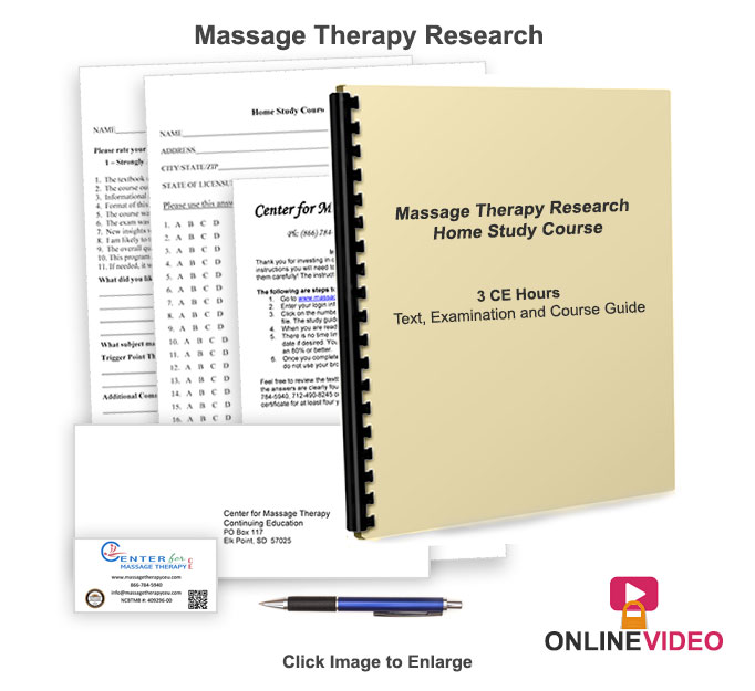 The 3 CE hour Massage Therapy Research course is NCBTMB approved and presents information about massage research and how it is performed.